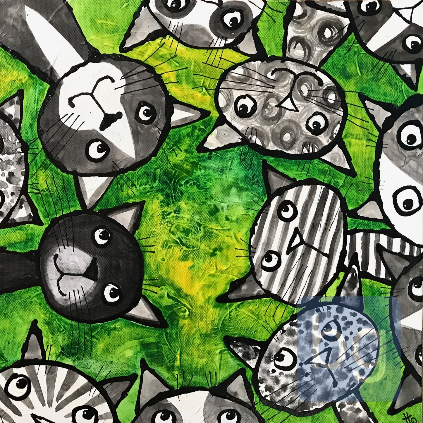Black and White Cats on Green